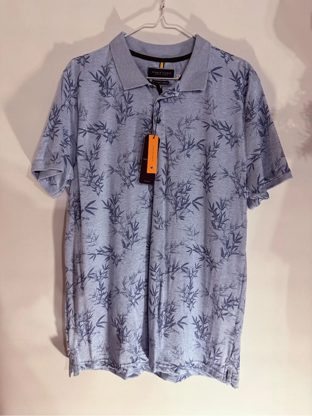 Denim & Flower Light Blue Polo with Navy Leaf Print